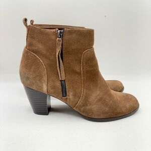 Sam & Libby Brown Suede Ankle Boots Block Heel Side Zip Womens 9
